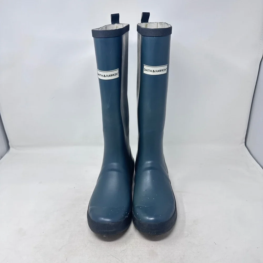 Smith & Hawken Rain Boots Blue 7 Tall Waterproof Gardening Wellies Fisherman